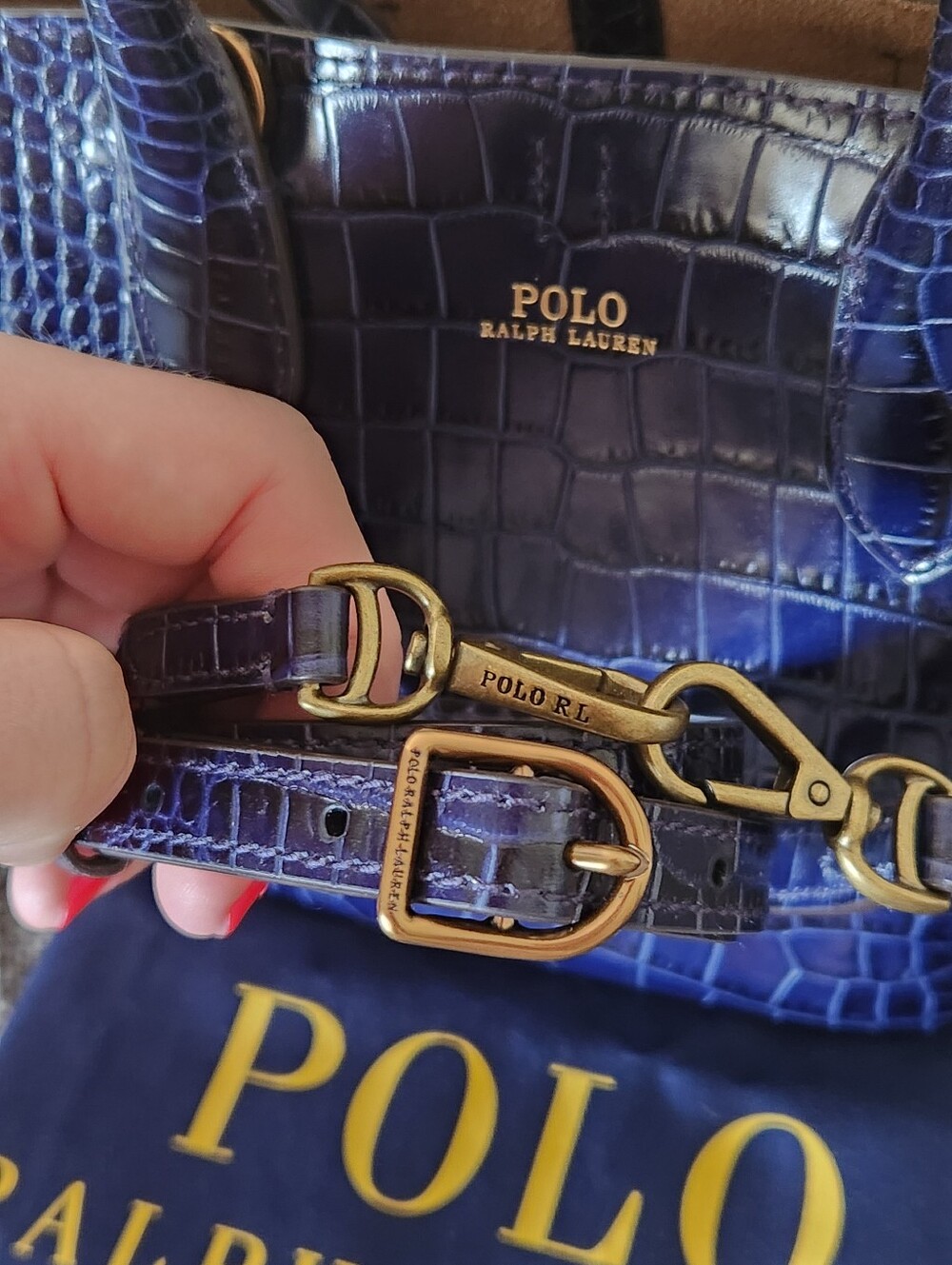 💙HTF Polo Ralph Lauren💙 - Royal Blue Mini Croc-Embossed Bellport Bag - Picture 5 of 14